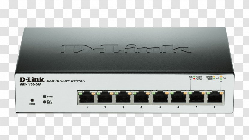 Power Over Ethernet D-Link DGS-1100-08 Gigabit Network Switch - Electronics Accessory - Dlink Xstack Des320028 Transparent PNG