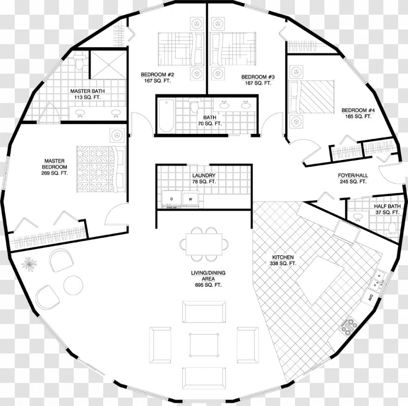 House Plan Floor Yurt - Black And White Transparent PNG
