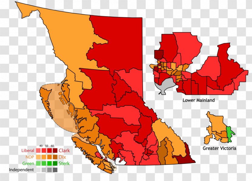 British Columbia General Election, 2013 2017 Legislative Assembly Of - Map - Canada Transparent PNG
