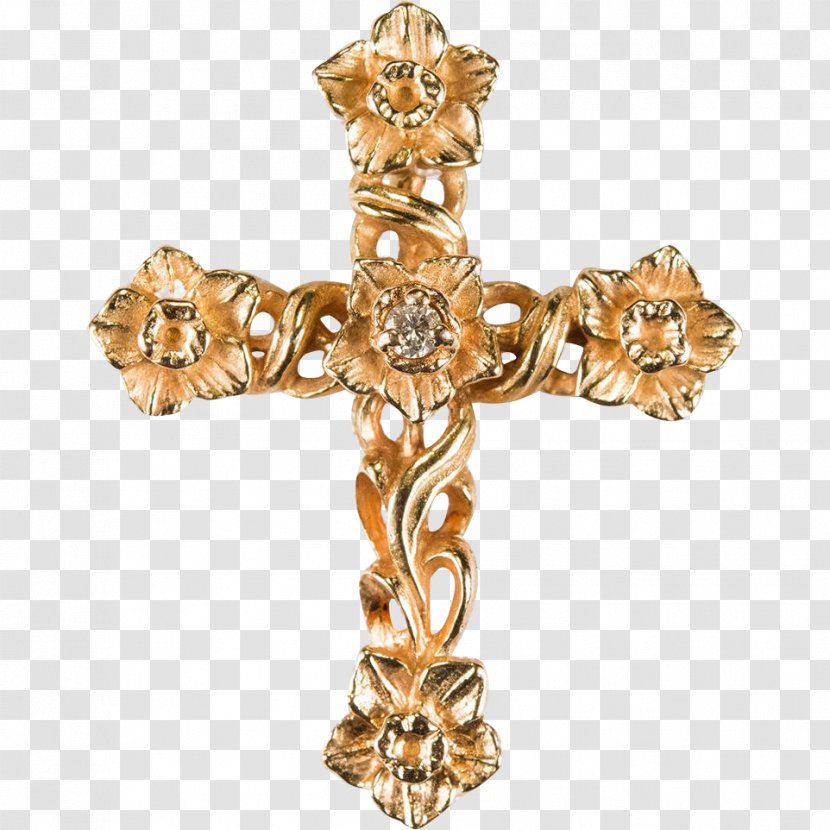 Christian Cross Gold Pectoral Necklace - Flower Transparent PNG