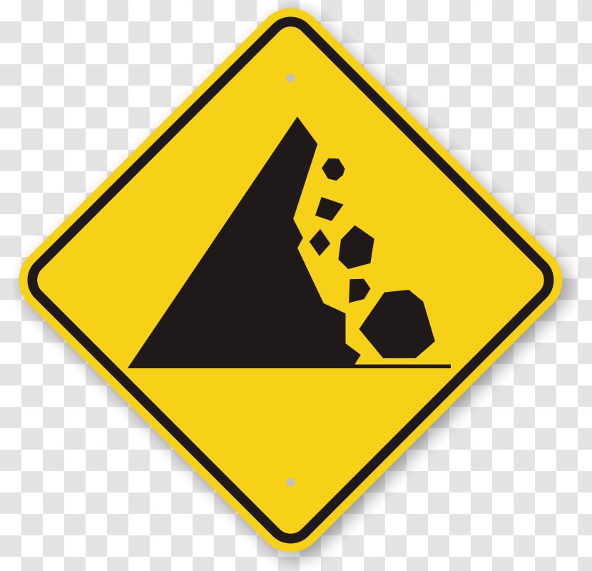 Warning Sign Hazard Symbol Rockfall - Signage - Road Danger Signs Transparent PNG