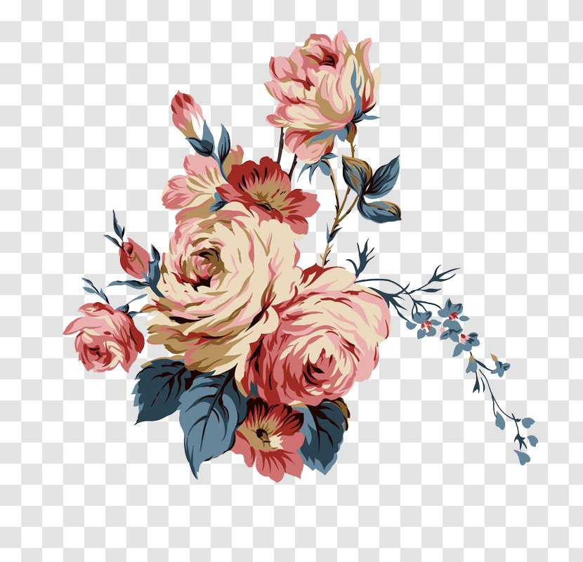 Victorian Era Flower Painting Clip Art - Rose Family - Retro Wind Flowers Transparent PNG