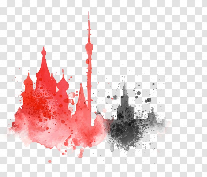 Moscow International Business Center Watercolor Painting Silhouette - Red Transparent PNG