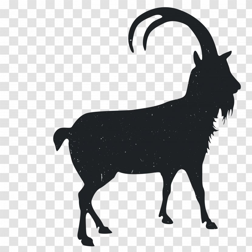 Goat Silhouette Black And White - Mammal - Animal Silhouettes Transparent PNG