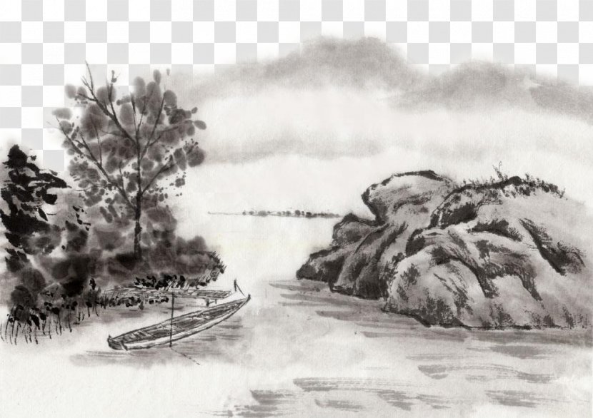Ink Wash Painting Landscape Chinese India - Danqing Lake Transparent PNG