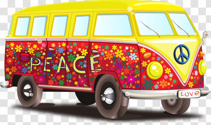 Peace Love Hippie Clip Art - Van - Volkswagen Transparent PNG
