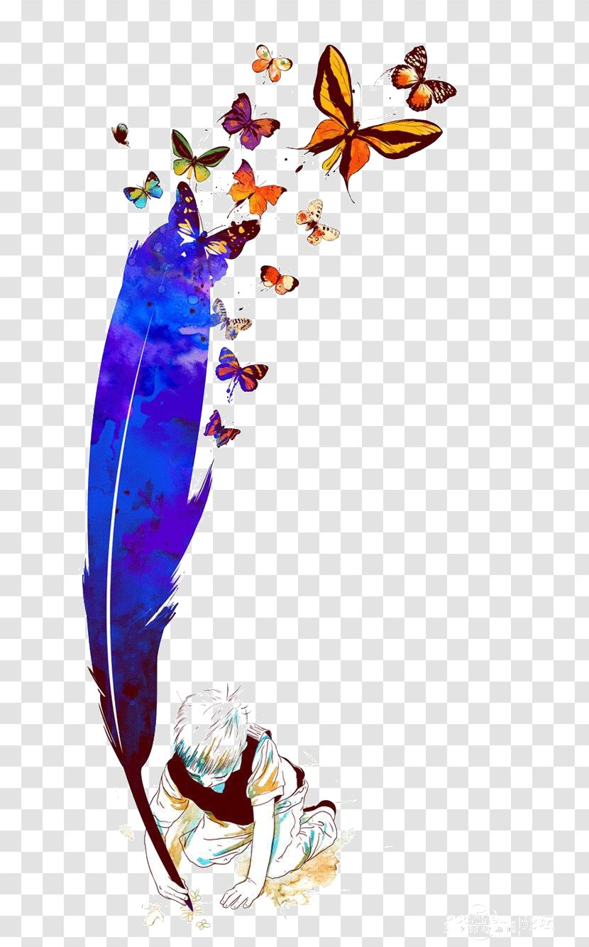 Feather Art Tattoo Butterfly Painting - Cartoon Feathers Transparent PNG