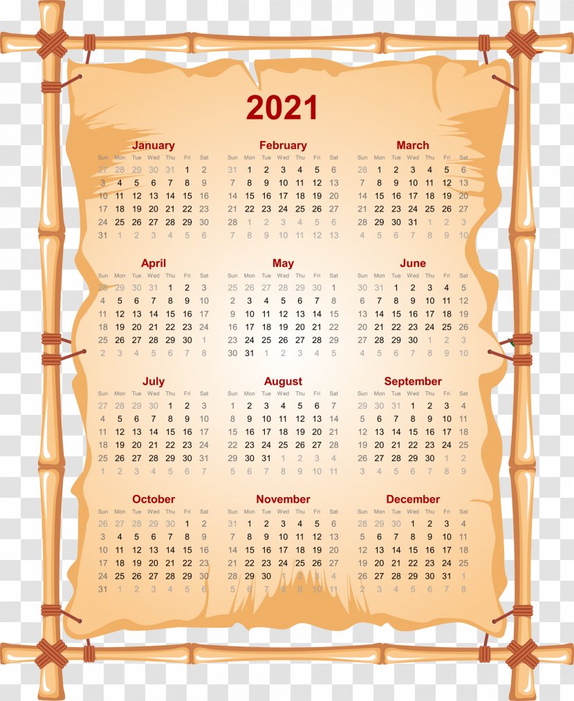 2021 Printable Calendar. - Calendar - Bamboo Transparent PNG