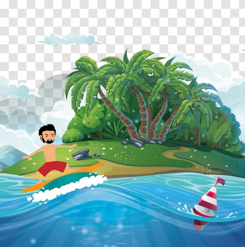 Pineapple Island Euclidean Vector Sea - Coral Reef - Surfing Transparent PNG