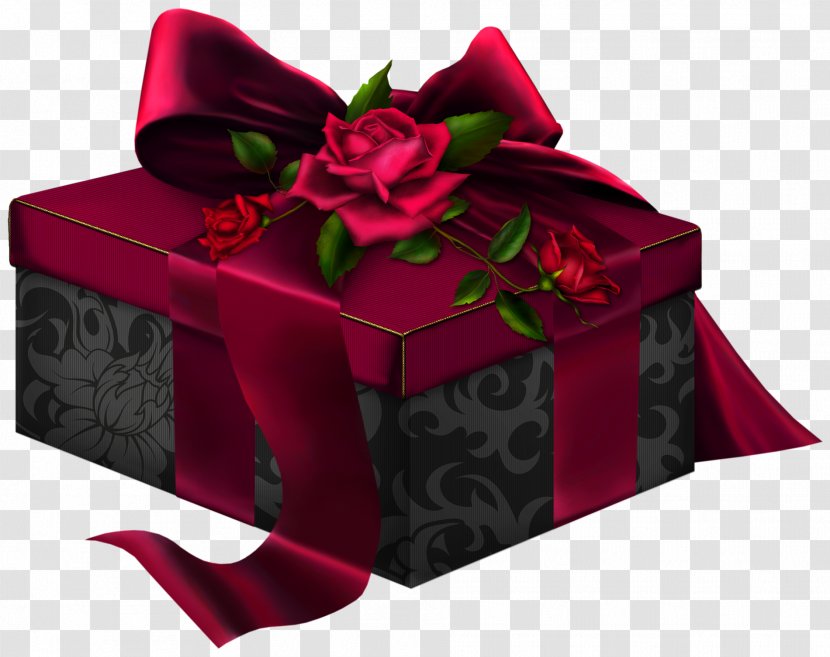 Box Gift Rosaceae Rectangle - Petal - Red And Black 3D Present With Roses Clipart Transparent PNG