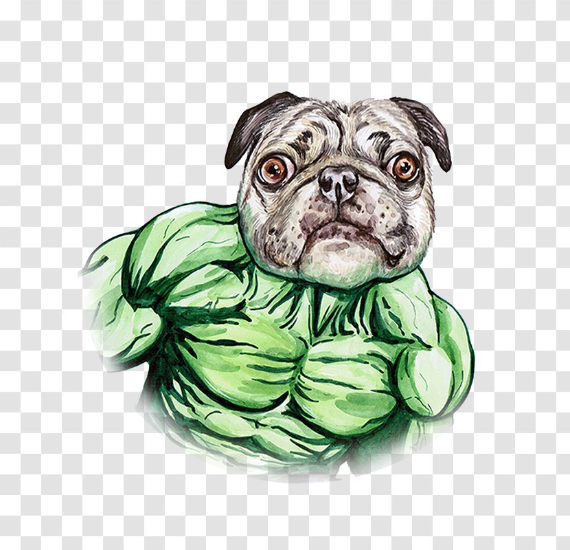 Pug Hulk Puppy - Painting - Hand Painted Watercolor Dog Green Giant Transparent PNG
