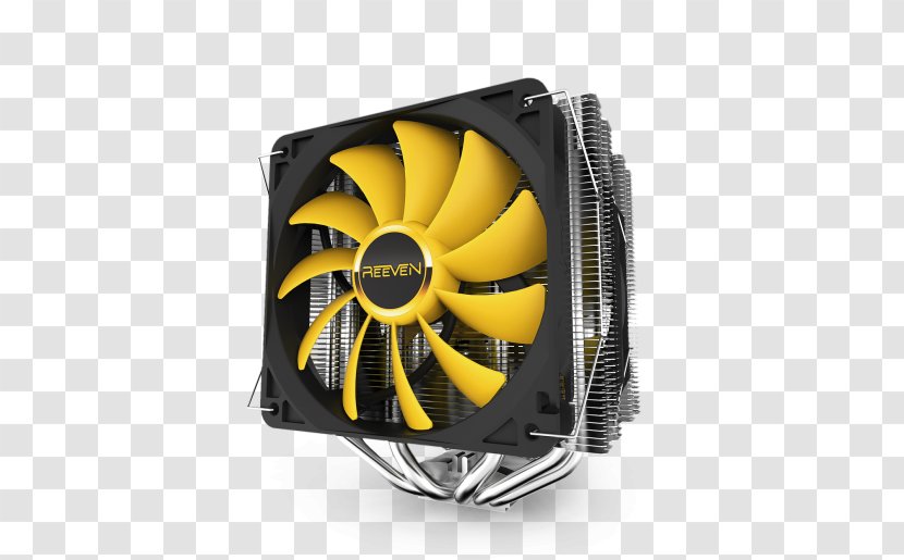 Computer System Cooling Parts Cases & Housings Reeven Okeanos Dual Tower Heatpipe 140mm CPU Cooler W/ 120mm PWM Fans Heat Sink - Yellow - Fan Transparent PNG