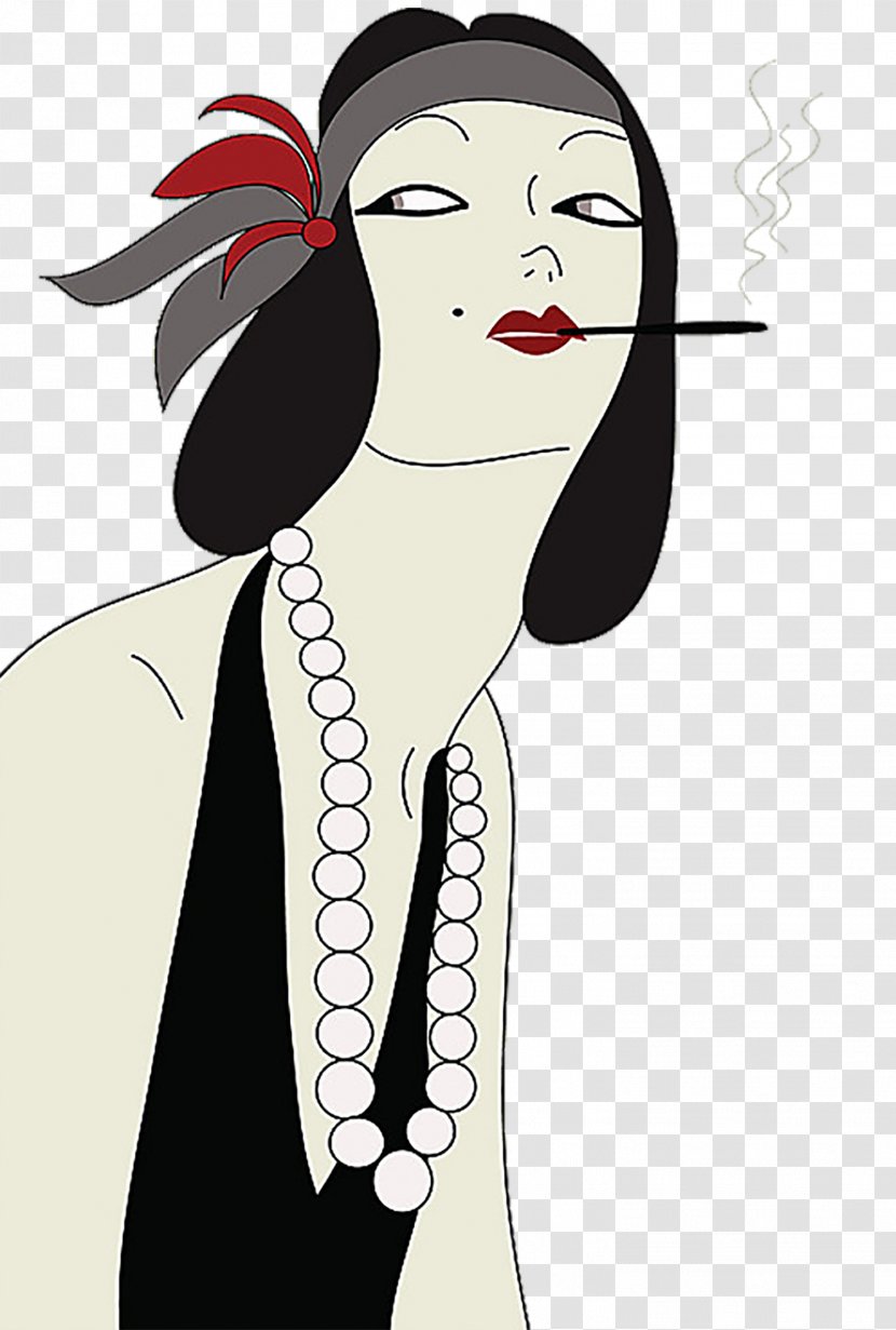 1920s 1930s Vintage Clothing Flapper Fashion - Tree - Hand Painted Smoking Woman Transparent PNG