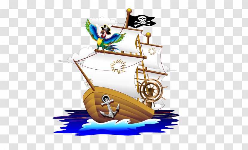 Piracy Cartoon Illustration - Line Art - Pirate Ship Transparent PNG