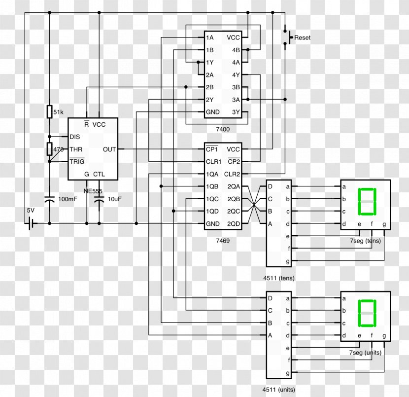 Counter Circuit Diagram Seven-segment Display Design Electronic - Technical Drawing - Black And White Transparent PNG