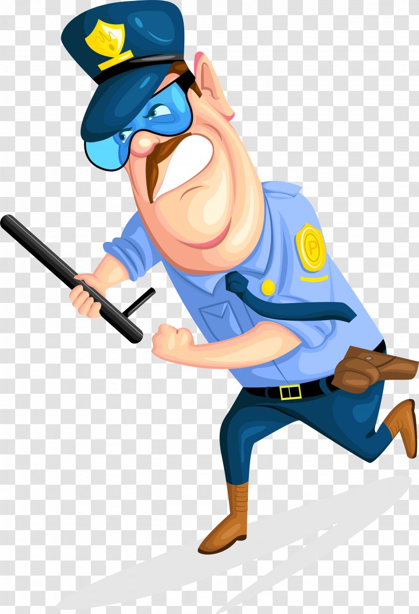 Cartoon Security Guard Police Officer - Baseball Equipment - Batons, Guards Transparent PNG