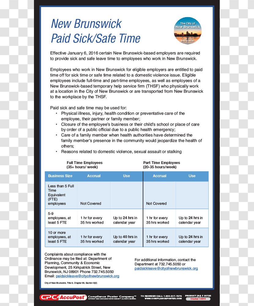 New York City Sick Leave Brunswick Poster Laborer - Labour Law - Time Transparent PNG