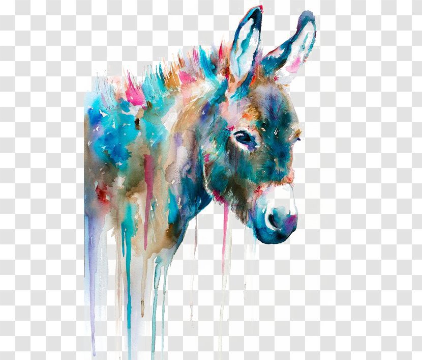 Watercolor Painting Art Printmaking Oil - Livestock - Donkey Transparent PNG