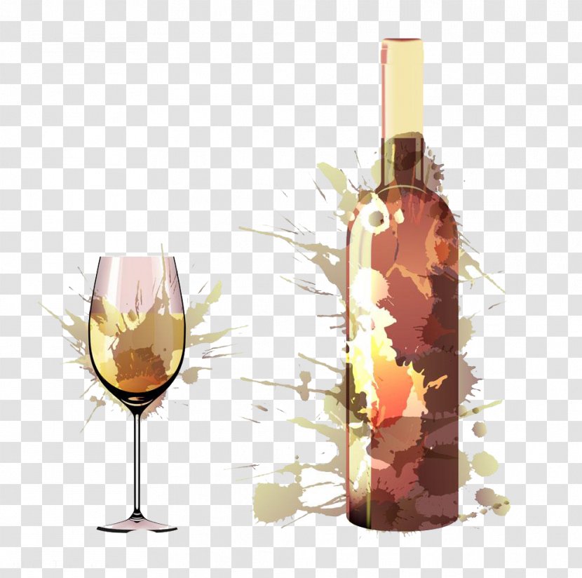 Red Wine Bottle Glass - Tasting - Hand Painted Transparent PNG
