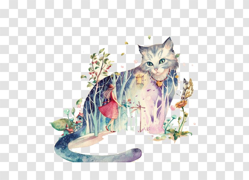 Cat Drawing Watercolor Painting - Illustrator Transparent PNG