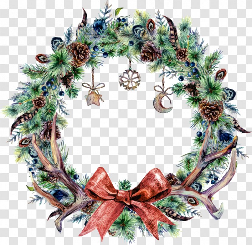 Christmas Wreath Watercolor Painting - Blue Transparent PNG