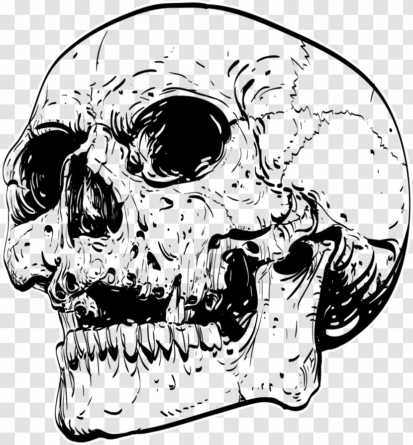 T-shirt Skull Drawing Work Of Art - Silhouette - Punk Wind Black Skeleton Transparent PNG