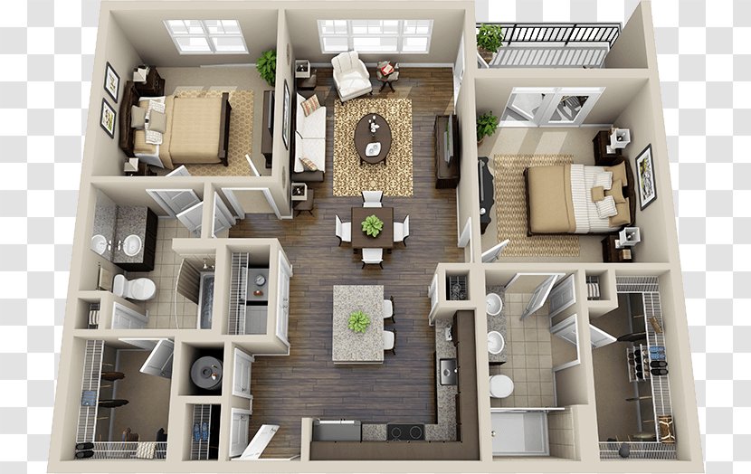 Apartment Bedroom House Plan 3D Floor - Interior Design Services Transparent PNG