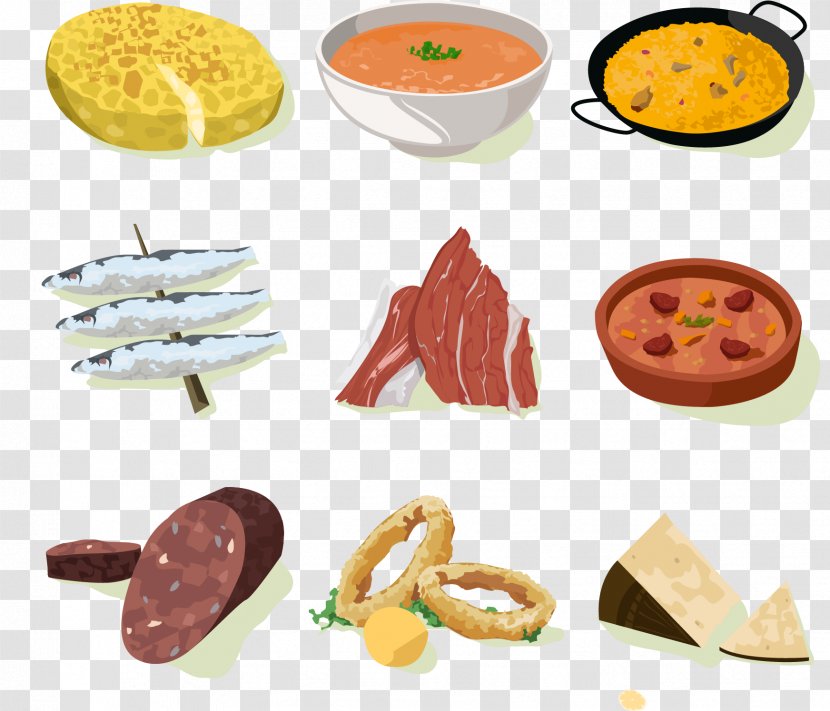 Tapas Spanish Cuisine Mexican Paella Ham - Finger Food - Vector Flat Grill Transparent PNG