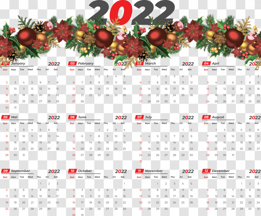 2022 Yearly Calendar Printable 2022 Yearly Calendar Template Transparent PNG