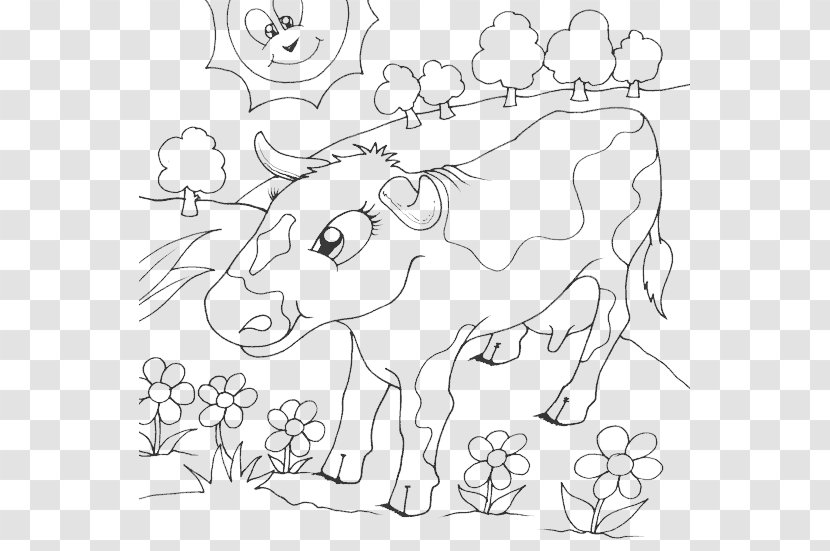 Cattle Coloring Book Line Art Drawing - Field Flowers Transparent PNG