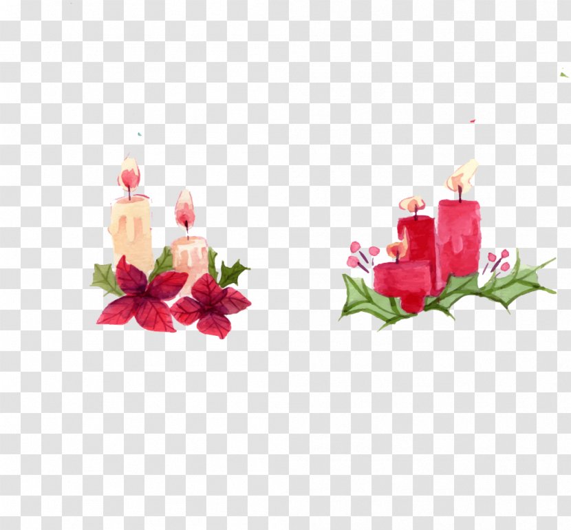Watercolor Painting Christmas - Floral Design - Flower Candle Faucet Transparent PNG