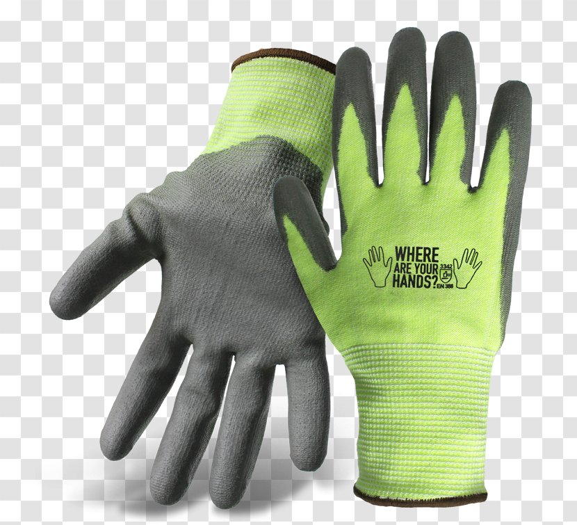 Olefin Fiber Polyurethane Spandex Glove Hand - Vis With Green Back Transparent PNG