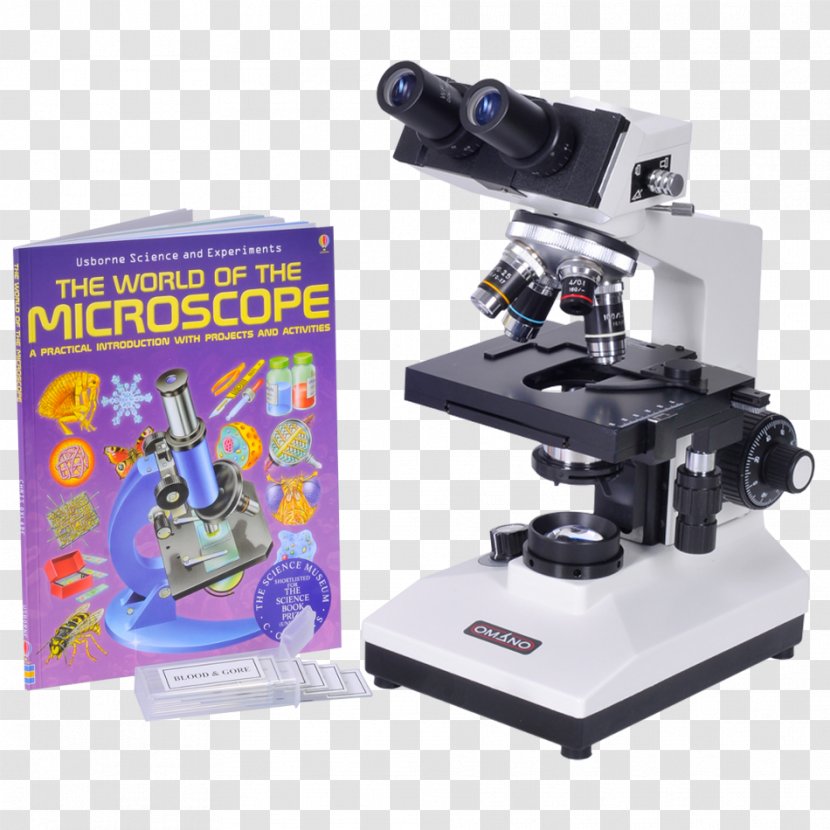 Optical Microscope Stereo AmScope 40X-2500X LED Lab Binocular Compound With Double Layer Mechanical Stage + Book 100 Coverslips & 50 Blank Slides - Eyepiece Transparent PNG
