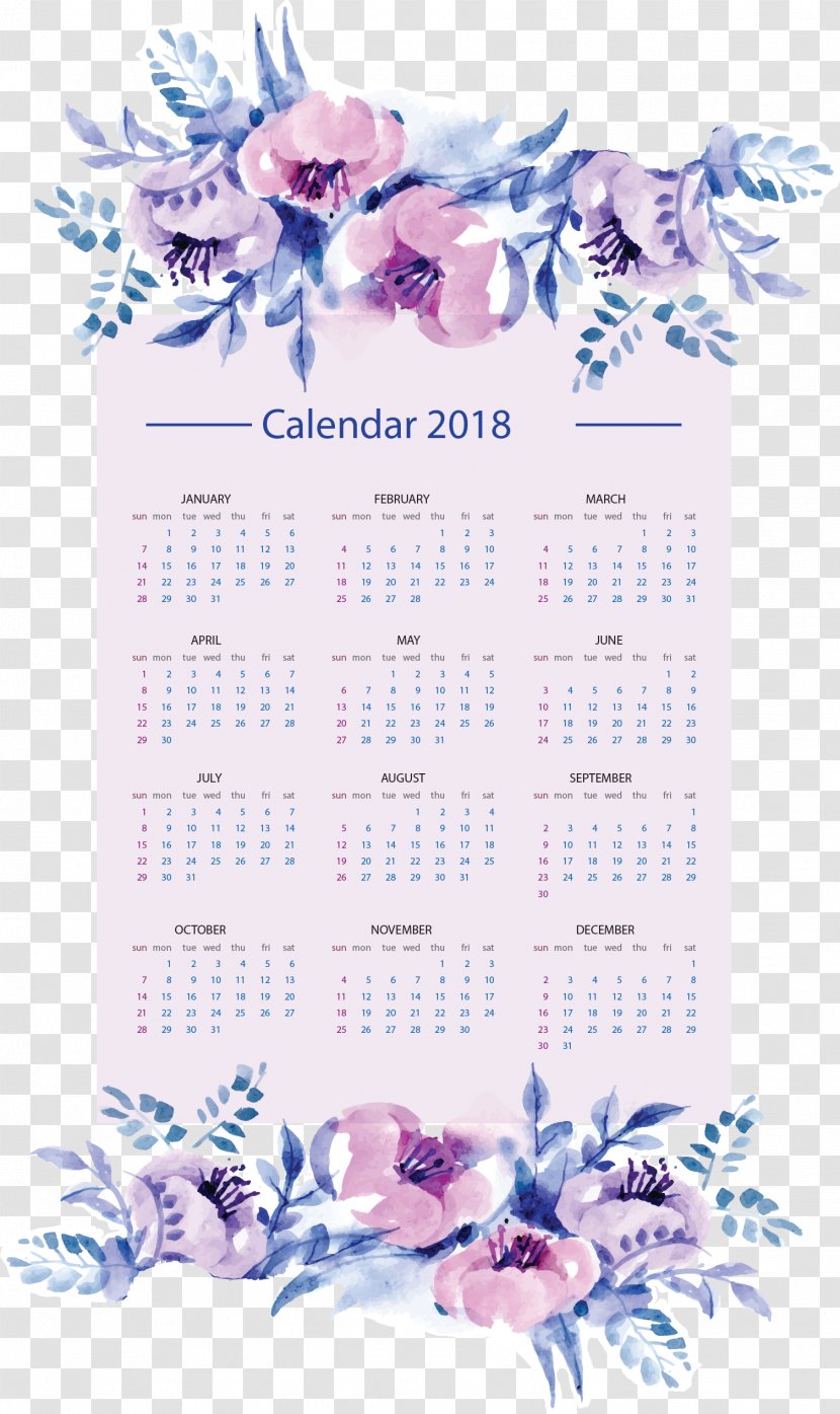 Calendar Year - Flower Arranging - Vector Hand Painted 2018 Transparent PNG