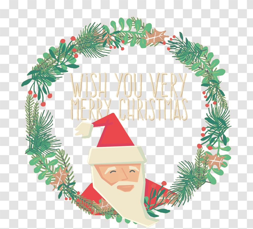 Santa Claus Christmas Tree Garland - Decor - Greeting Card Vector Transparent PNG