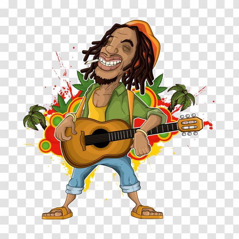 Rastafari Cartoon Reggae Illustration - Editorial - Guitar Man Transparent PNG