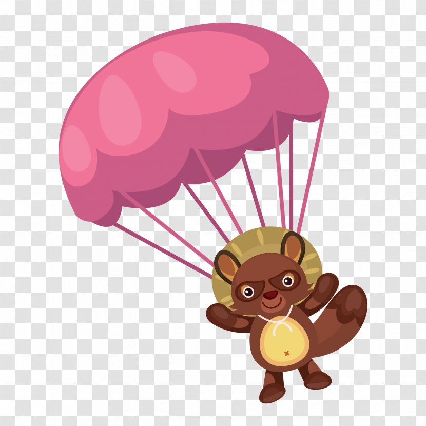 Raccoon Parachute Hat Clip Art - Cartoon - Vector Bear And Balloon Transparent PNG