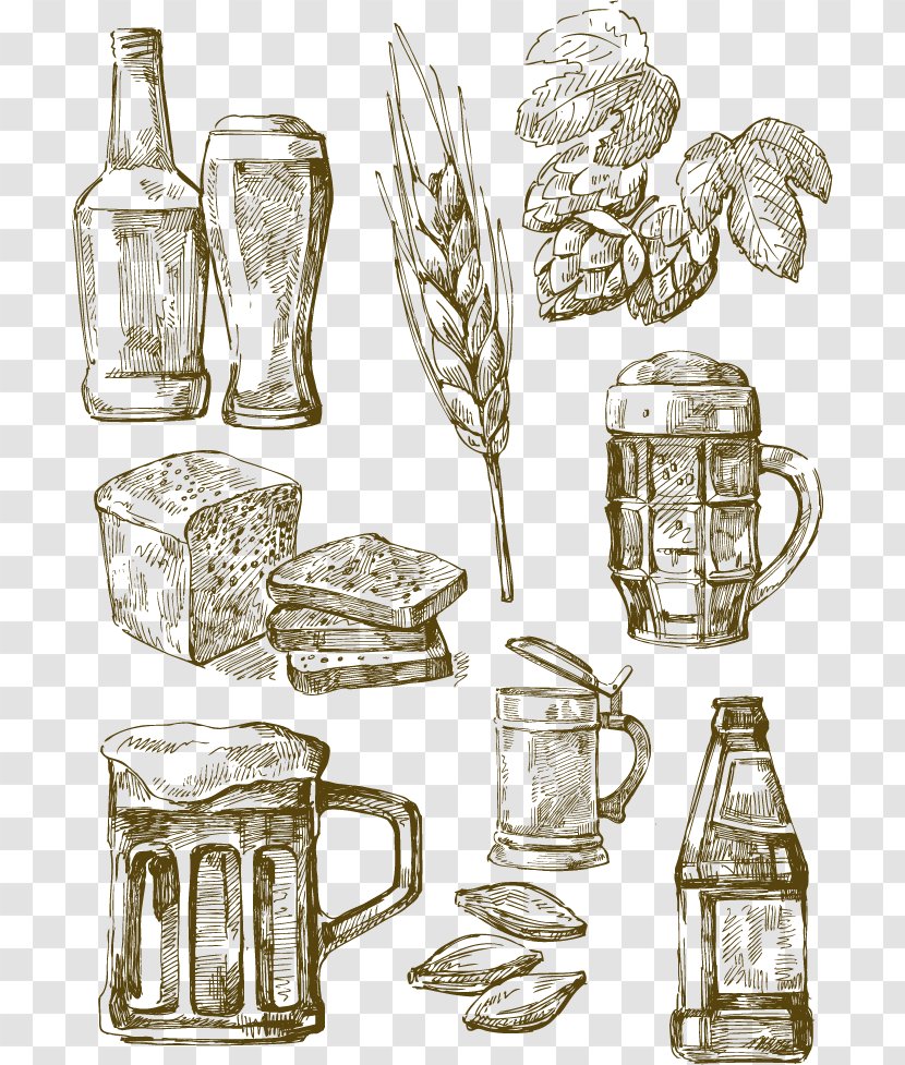 Bottle Alcoholic Beverage Illustration - Glass - Hand-painted Beer Vector Material Transparent PNG