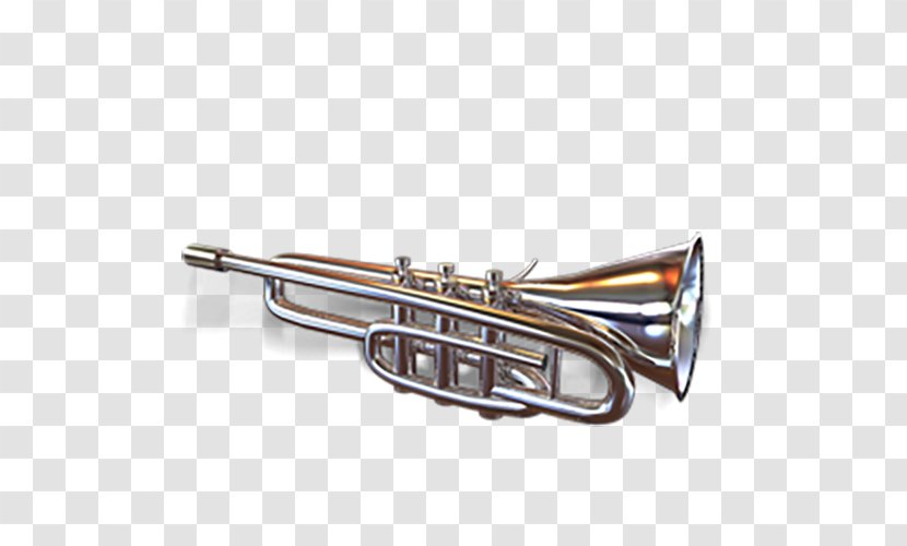 Trumpet Icon - Heart - 3D Metal Horn Model Transparent PNG