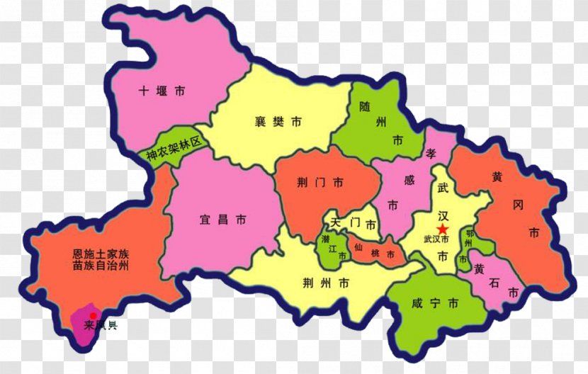Huangzhou District Laifeng County China - Artwork - Cartoon Map Of Hubei Transparent PNG