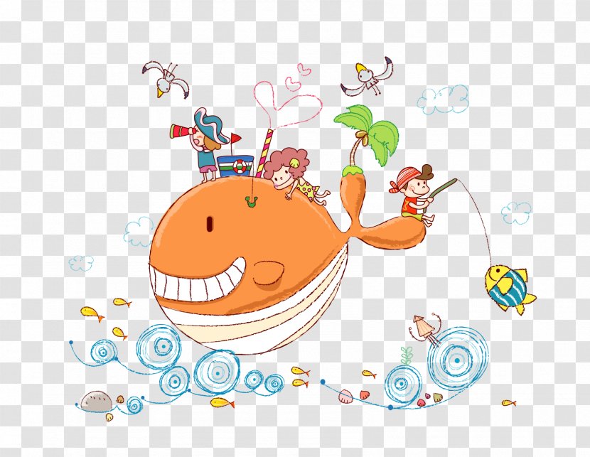 Child Cartoon Illustration - Heart - Children Who Sit In The Big Fish Fishing Fun Transparent PNG