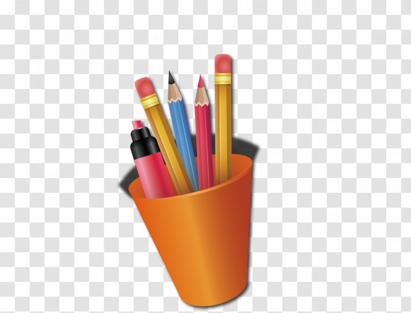 Pencil Brush Pot Drawing - Cartoon - Pen Container Transparent PNG