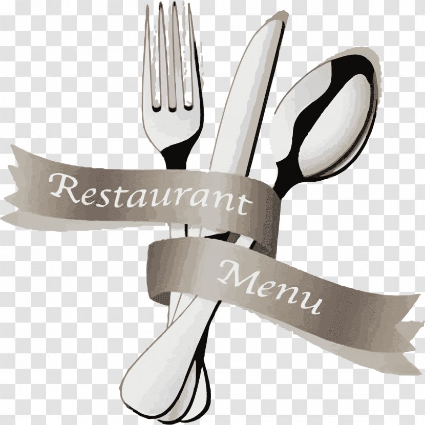European Cuisine Menu Fork Restaurant - Tableware - Retro Ribbon With Knife And Transparent PNG