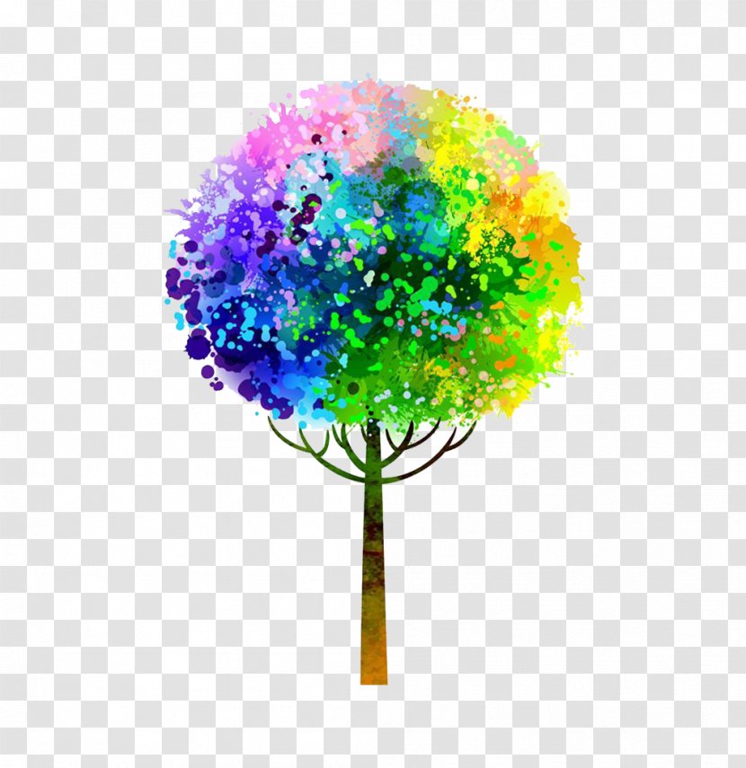 Watercolor Painting Tree - Color - Colorful Transparent PNG