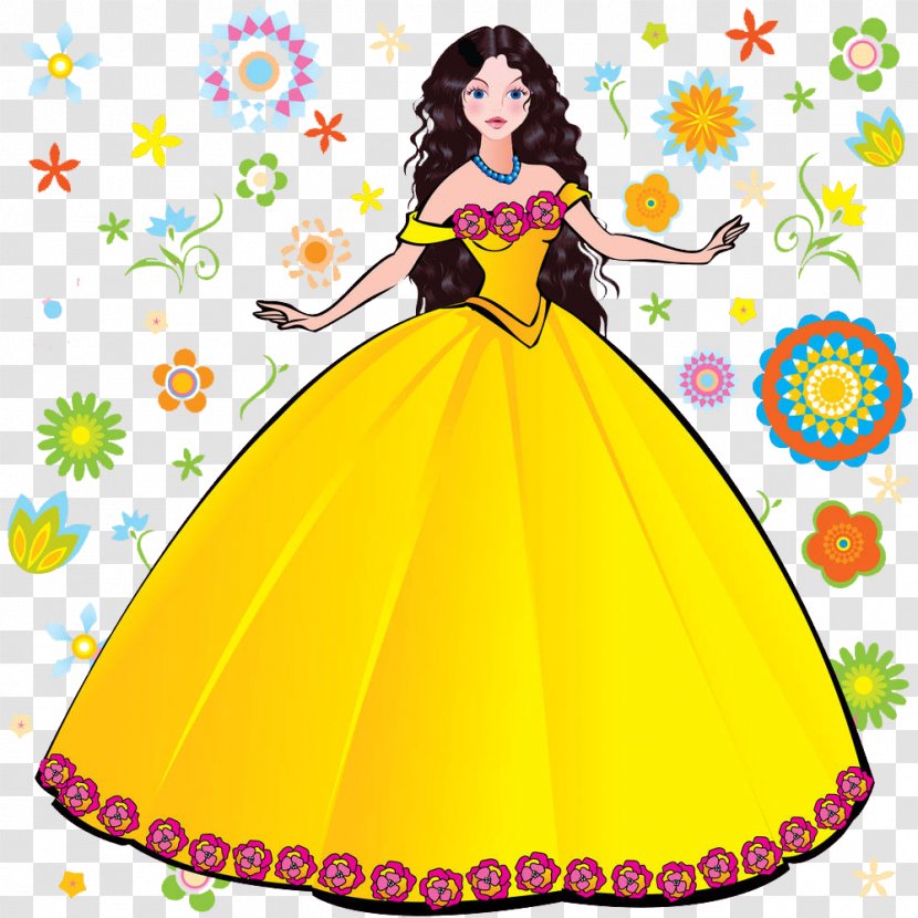 Princess Download Clip Art - Gown - Beautiful Illustrations Of Golden Dress Transparent PNG