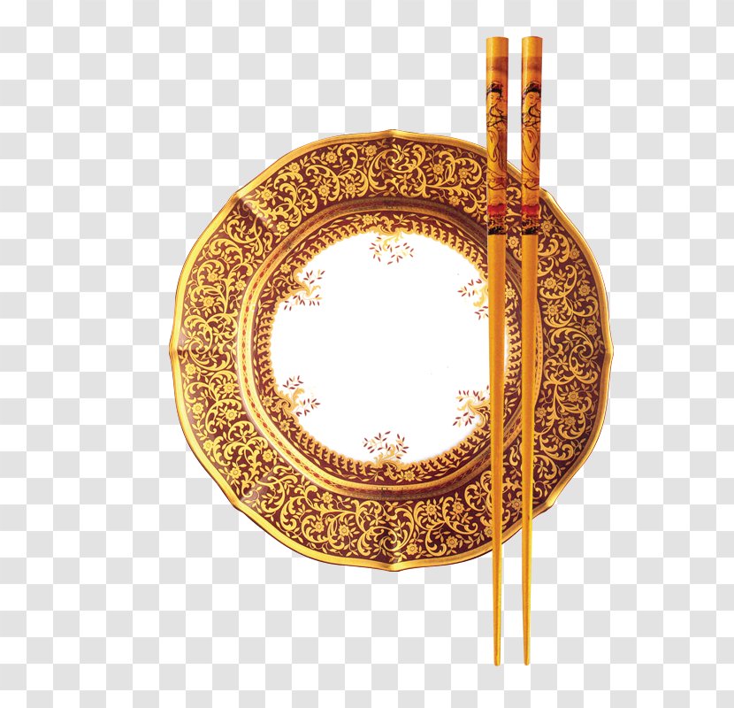 China Chinese Cuisine Tableware Chopsticks Budaya Tionghoa - Metal - Decorative Gold Plate Transparent PNG