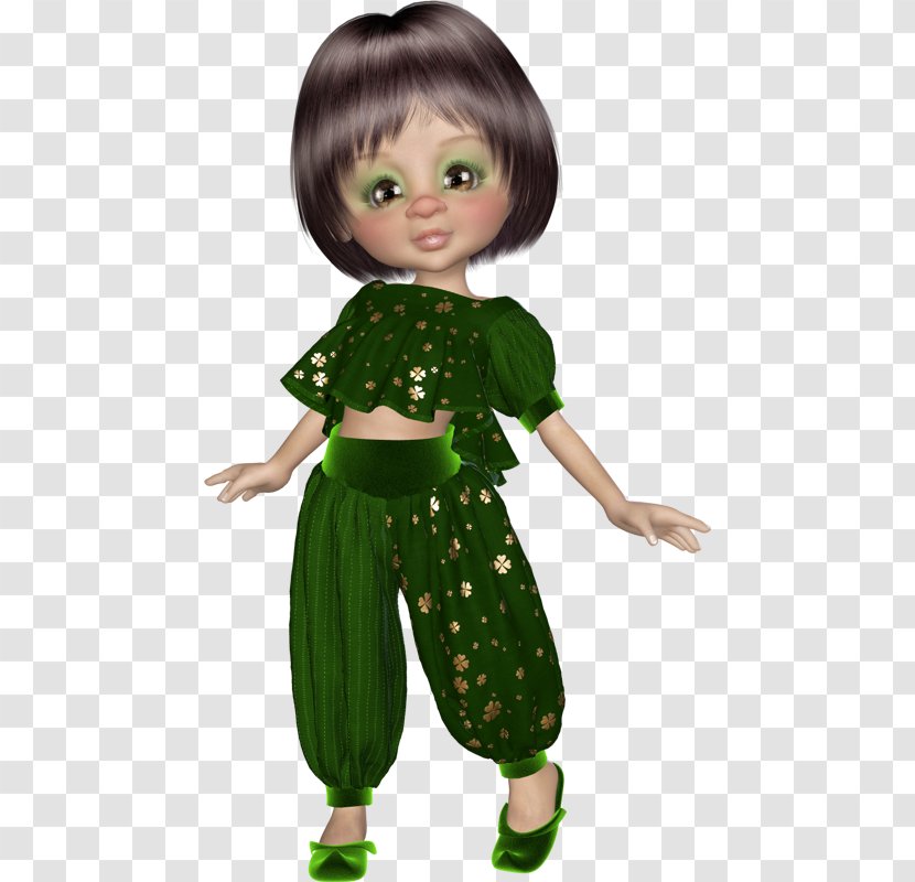 Green Black Hair Toddler Brown - Doll Transparent PNG