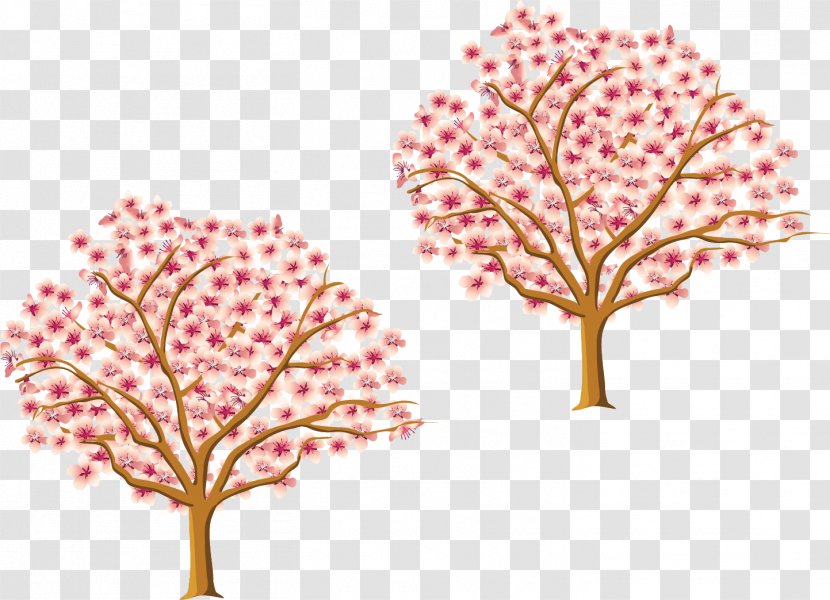 Tree Blossom Branch Clip Art - Spring Cherry Trees Flowers Vector Material Transparent PNG