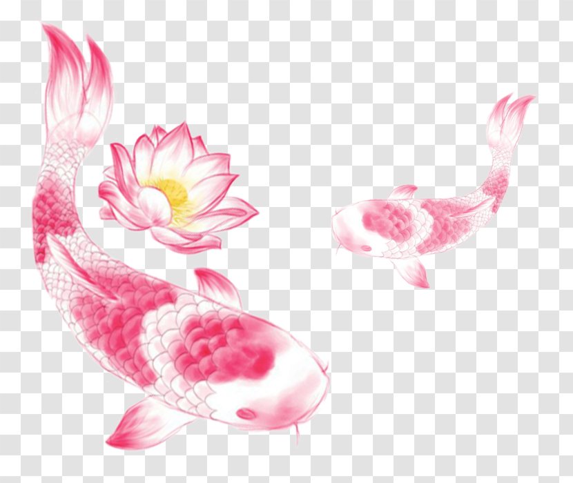 Common Carp Watercolor Painting Nelumbo Nucifera - Petal - Hand Painted Ink And Lotus Transparent PNG