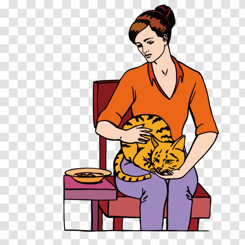 Cats And Little Girls Lap Clip Art - Tree - Holding Beauty Kitten Transparent PNG